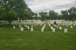 Many rows of white headstones in a cemetery