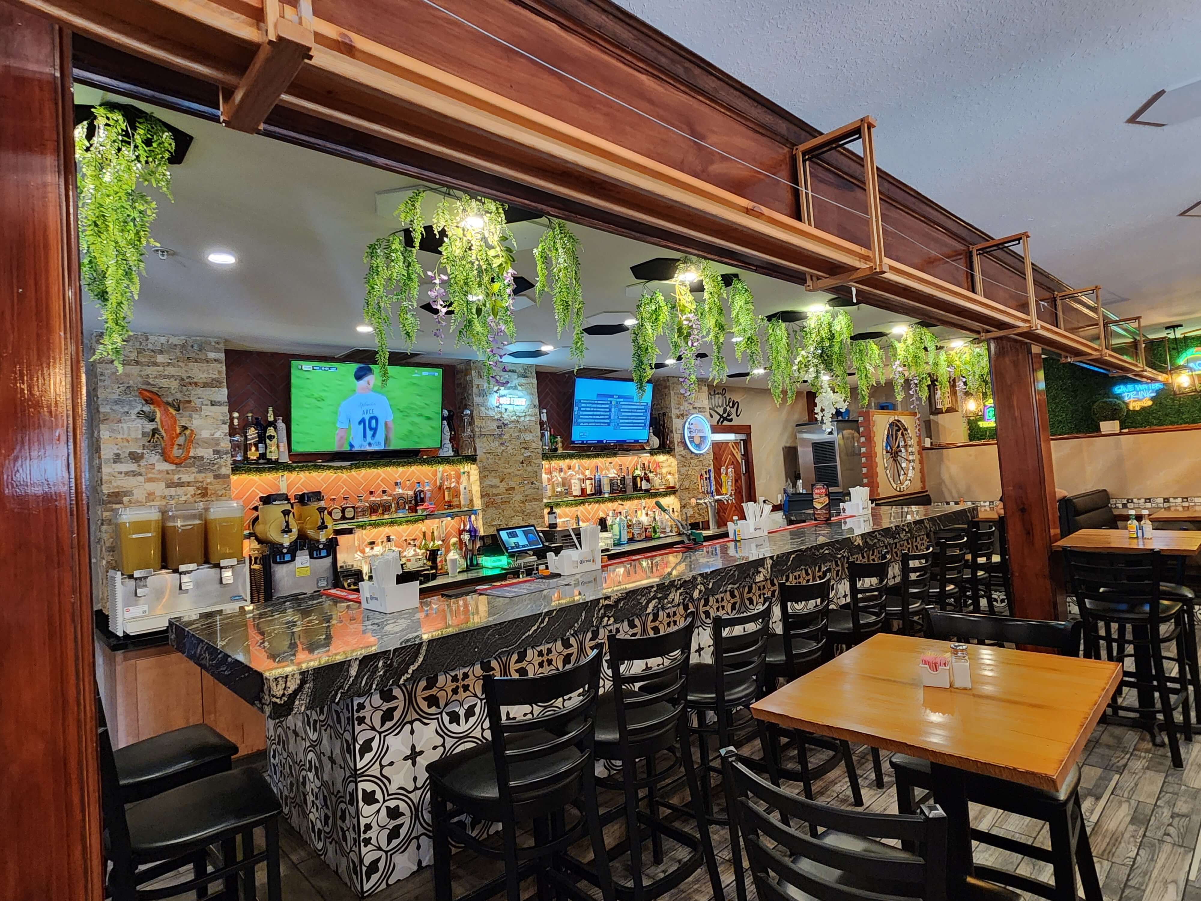 Hanging Plants Adorn a Bar at El Reparo in the White Mountains Hanging Plants Adorn a Bar at El Reparo in the White Mountains